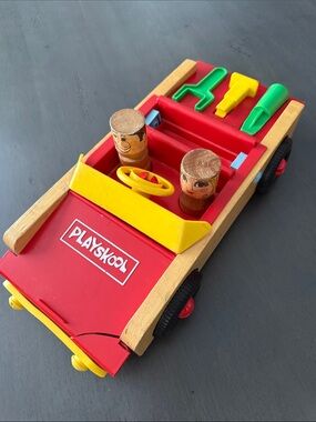 1970’s Playskool Take- Apart Red & Yellow Wooden Tool Truck